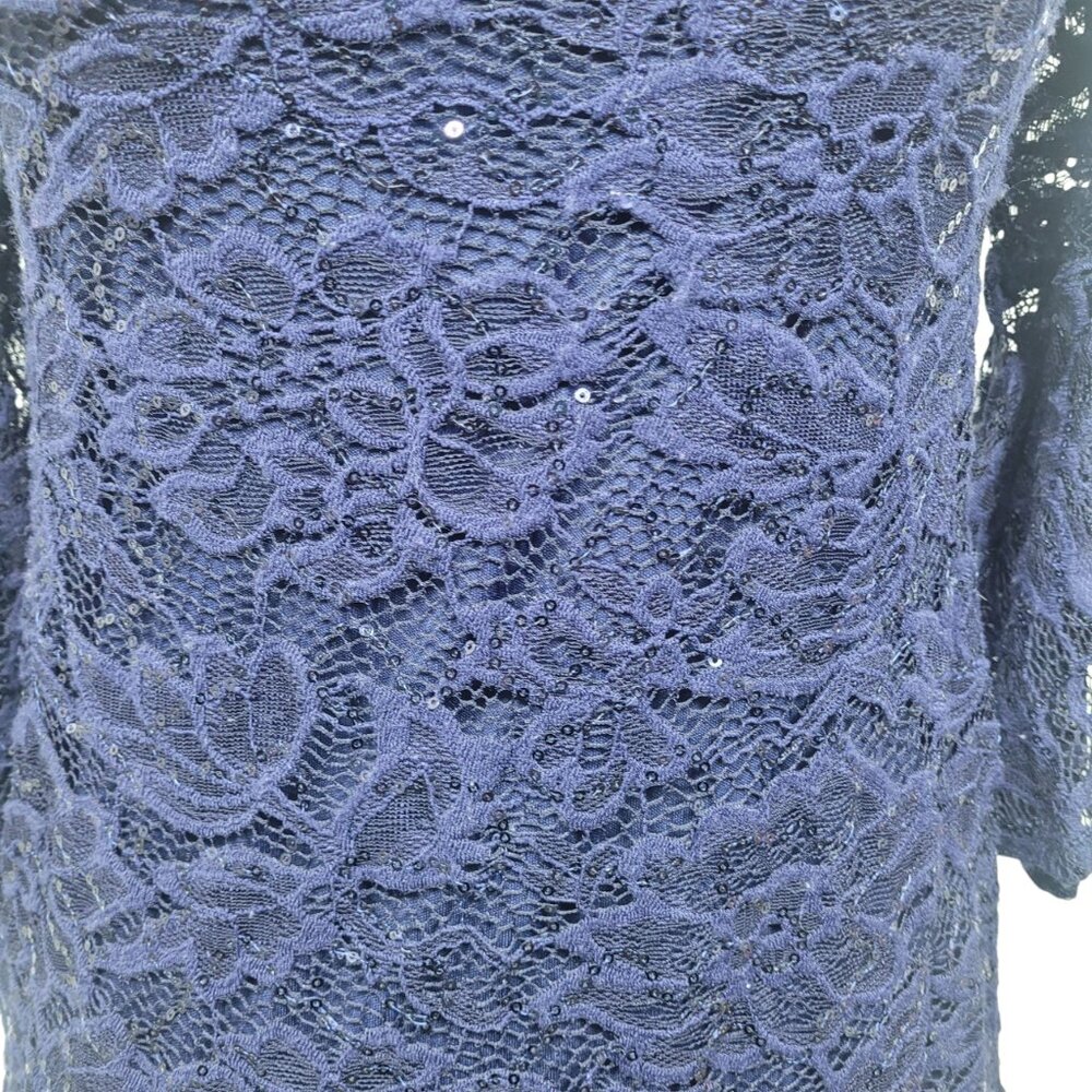 Teeze Me Women’s Blue Lace Off-Shoulder Dress Size 11 Bell Sleeve Cocktail Party - Picture 2 of 8